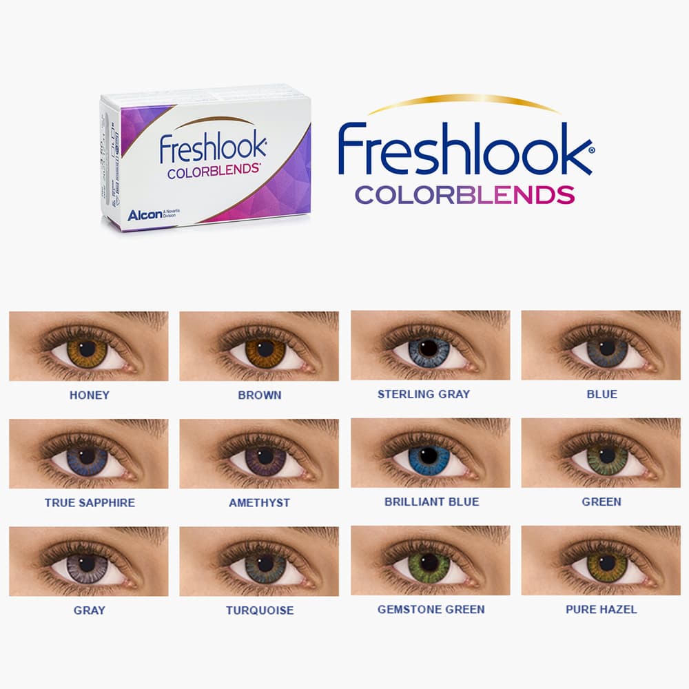 Alcon Freshlook Colorblends — all twelve colors shown on models
